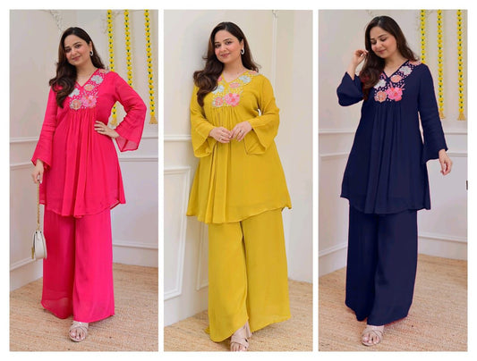 Nuvelle Womens Pure Cotton Embroidered Kurta Palazzo Set | Designer Festival Collection | Fully Stitched Ethnic Set