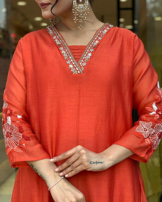 COTTON  KURTI PANT AND DUPATTA, Front embroidery work on neck and bottom