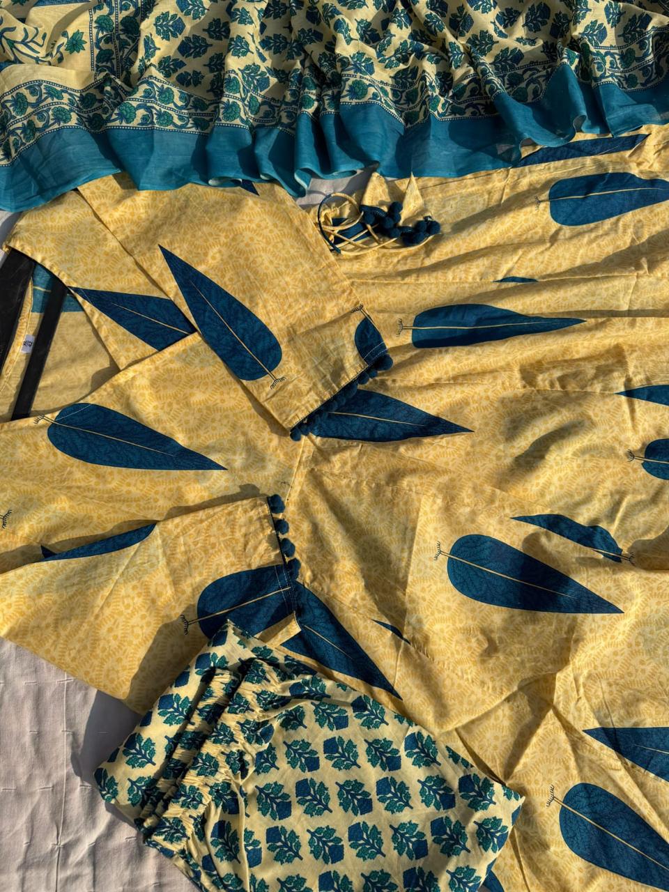 COTTON PRINTED ANARKALI KURTI WITH BOTTOM