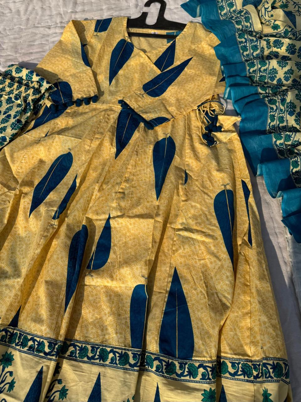 COTTON PRINTED ANARKALI KURTI WITH BOTTOM