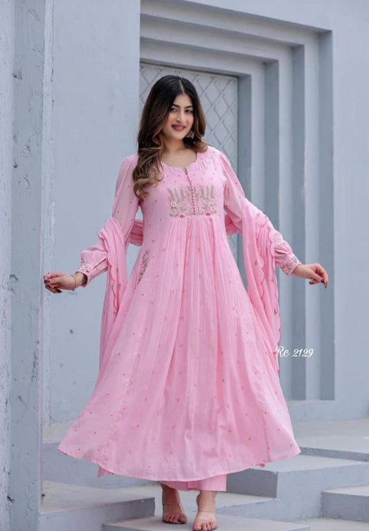 COTTON KURTI PANT AND DUPATTA, EMBROIDERY WORK