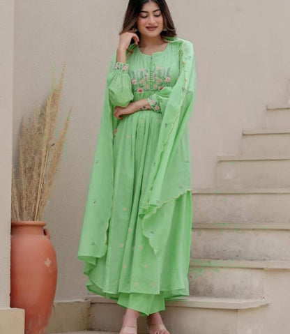 COTTON KURTI PANT AND DUPATTA, EMBROIDERY WORK