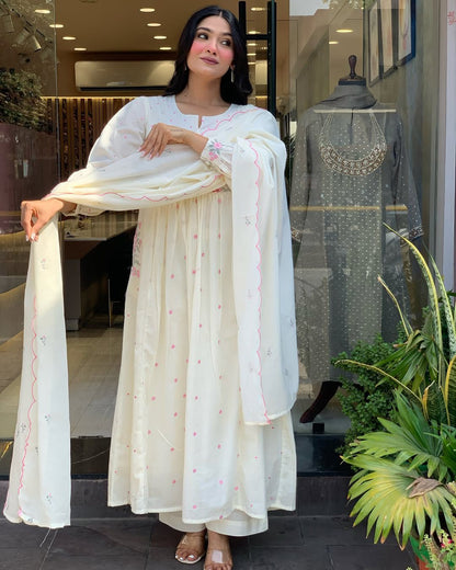 COTTON KURTI PANT AND DUPATTA, EMBROIDERY WORK