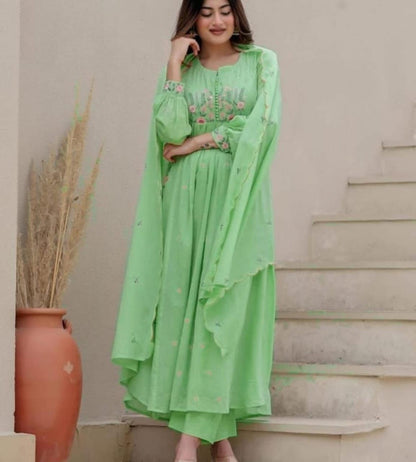 COTTON KURTI PANT AND DUPATTA, EMBROIDERY WORK