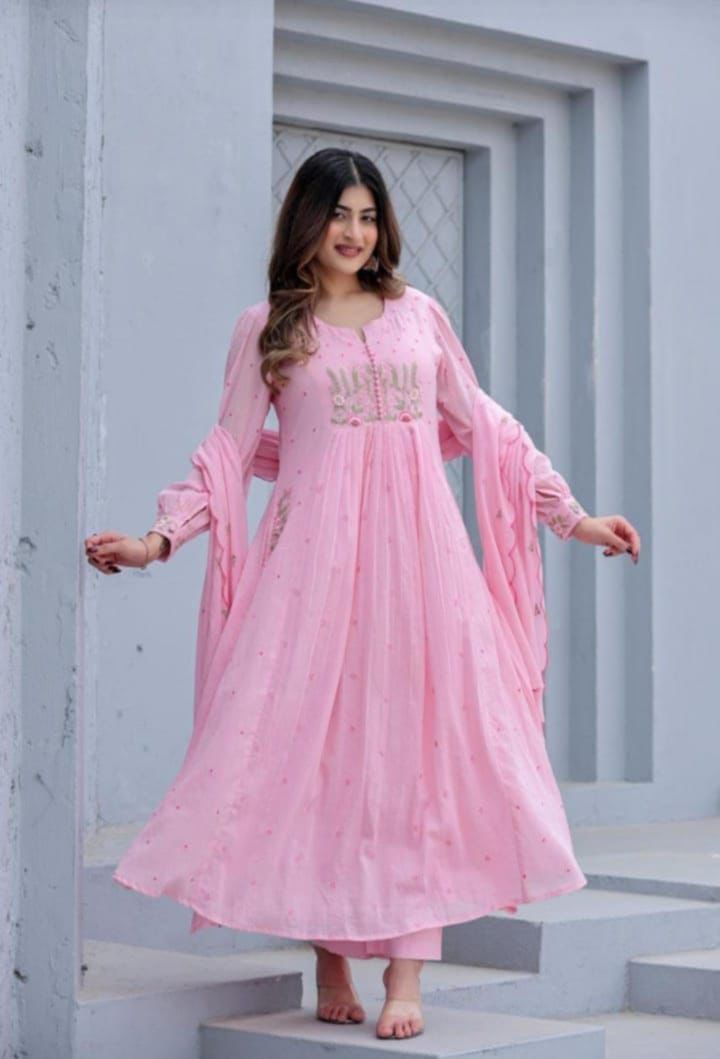 COTTON KURTI PANT AND DUPATTA, EMBROIDERY WORK