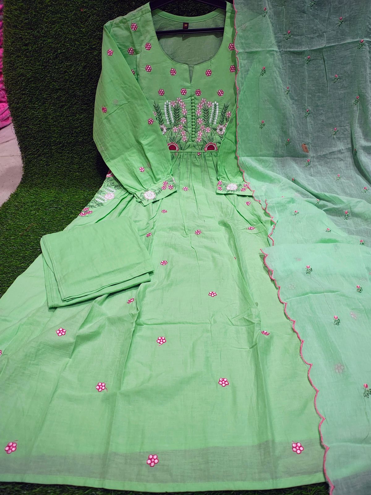 COTTON KURTI PANT AND DUPATTA, EMBROIDERY WORK