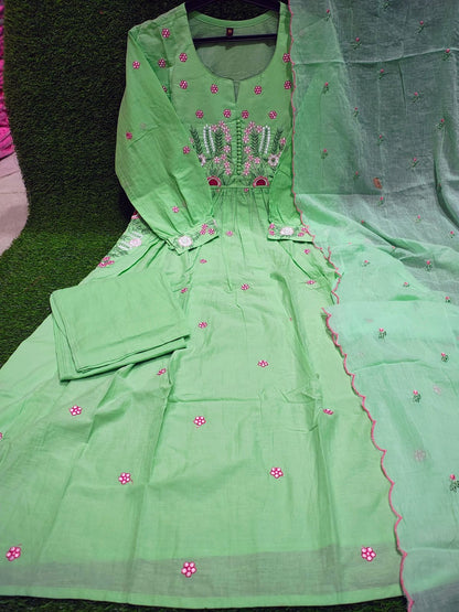 COTTON KURTI PANT AND DUPATTA, EMBROIDERY WORK