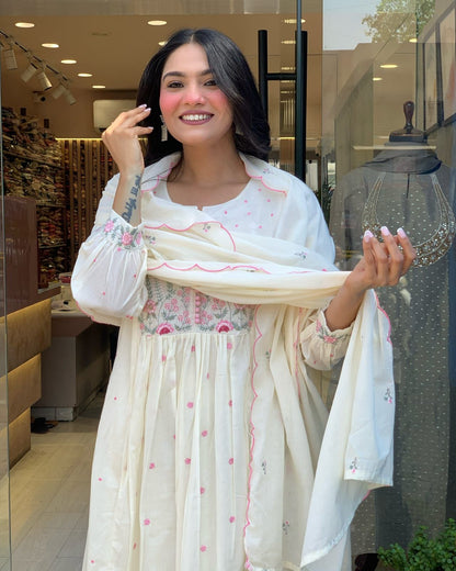 COTTON KURTI PANT AND DUPATTA, EMBROIDERY WORK