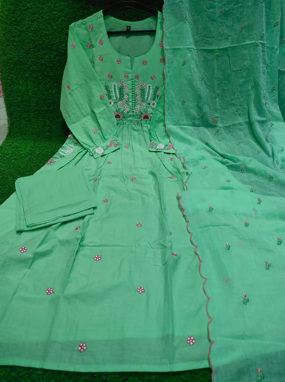 COTTON KURTI PANT AND DUPATTA, EMBROIDERY WORK