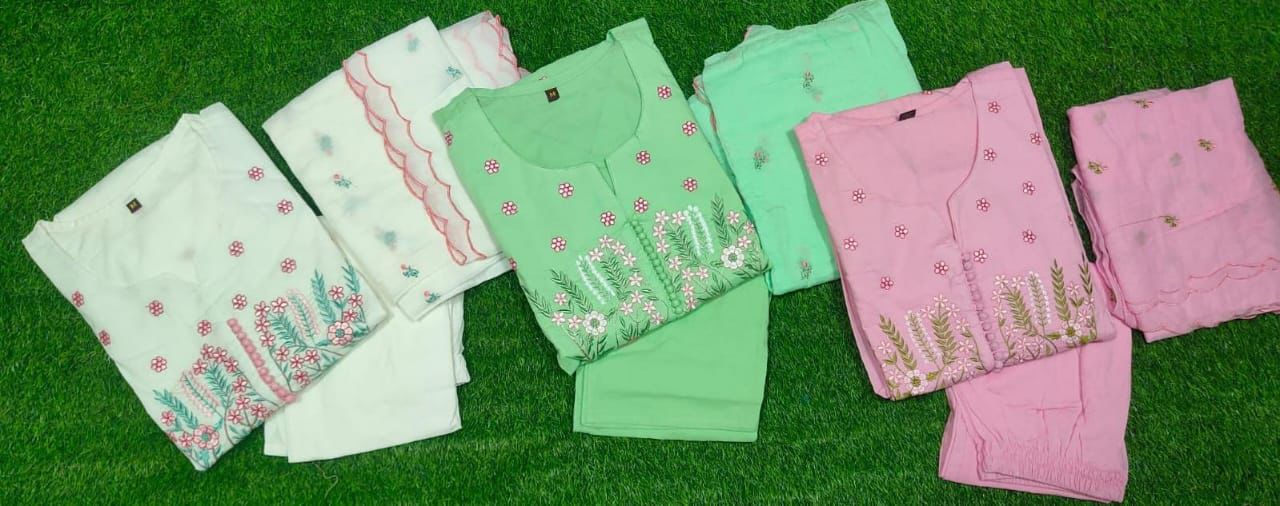 COTTON KURTI PANT AND DUPATTA, EMBROIDERY WORK