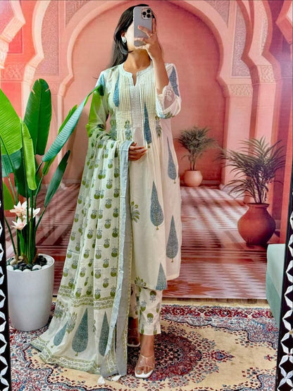 Cotton kurti +pant + duptta