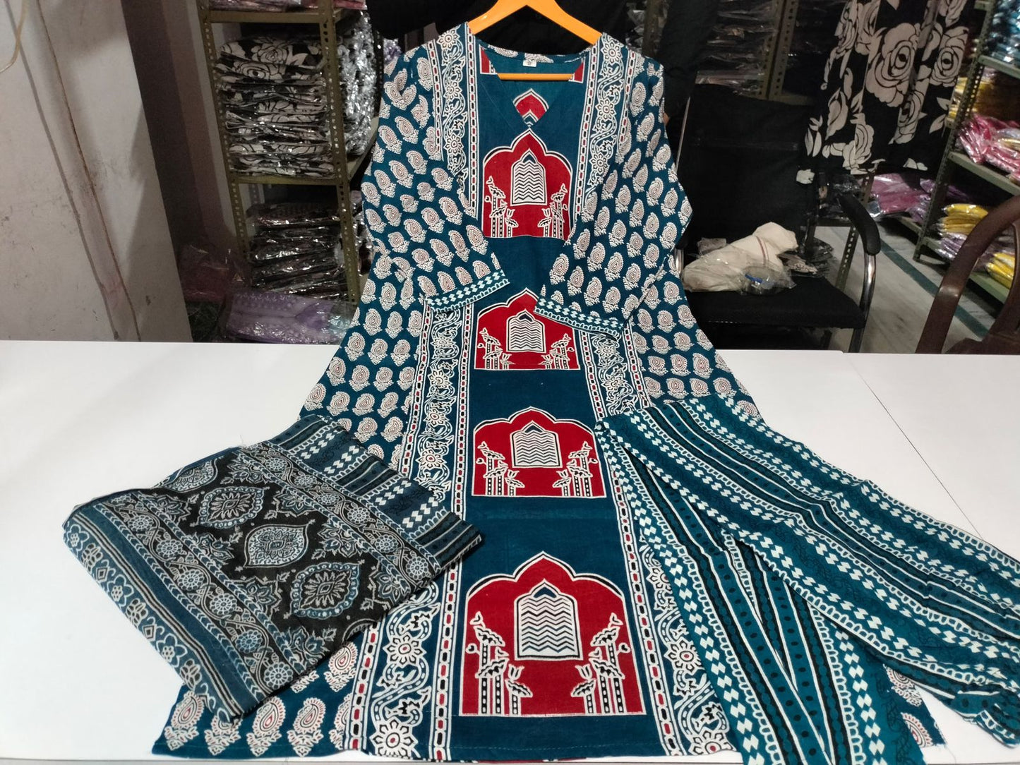 Cotton Fabric Kalamkari Ajrakh Kurti,Pant with Cotton