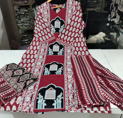Cotton Fabric Kalamkari Ajrakh Kurti,Pant with Cotton