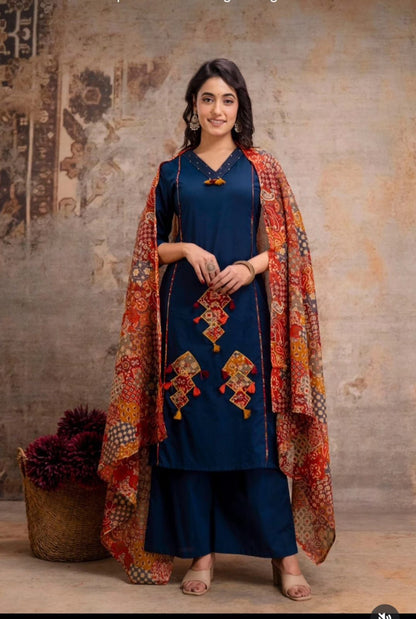 Cotton Straight kurti with flair plazoo and dupatta sets