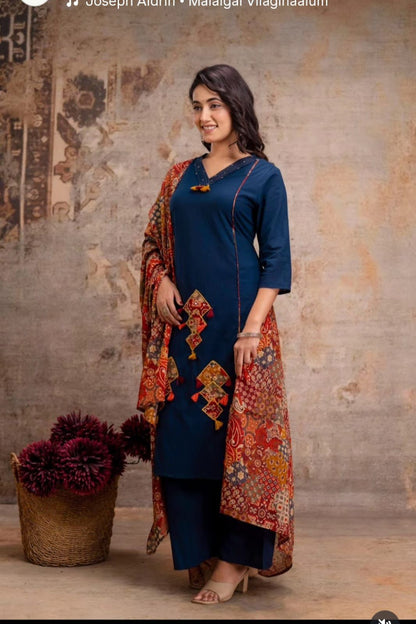 Cotton Straight kurti with flair plazoo and dupatta sets