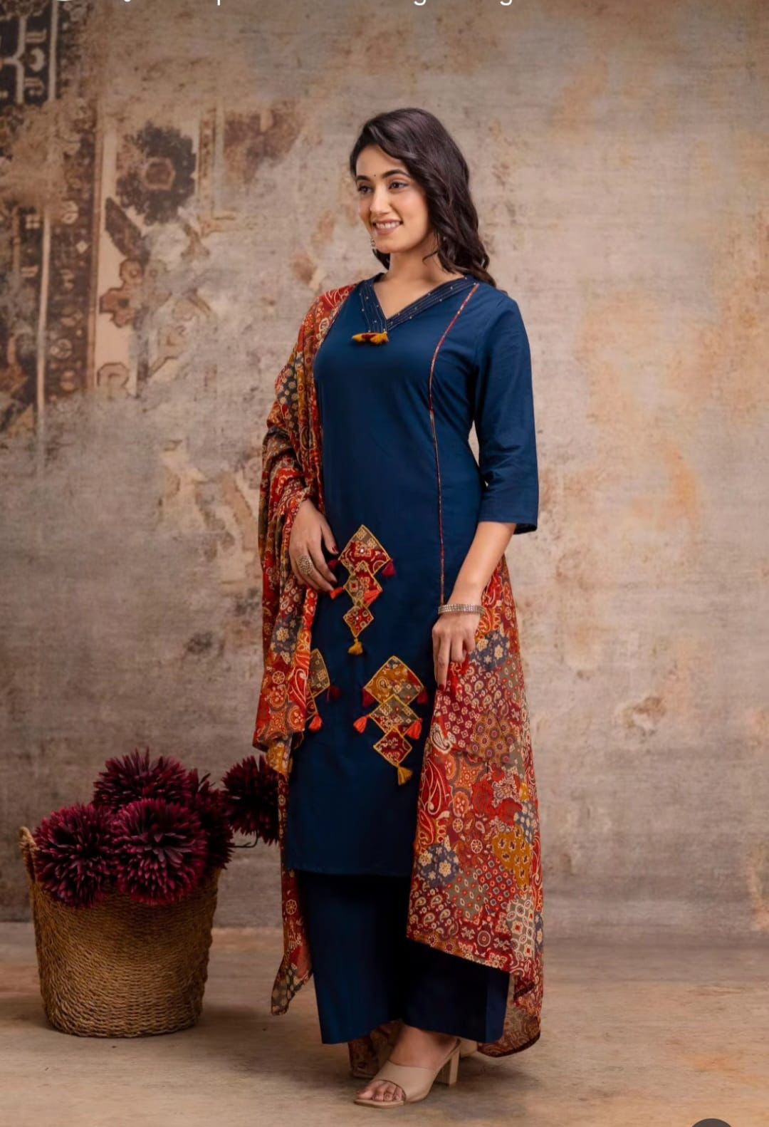 Cotton Straight kurti with flair plazoo and dupatta sets