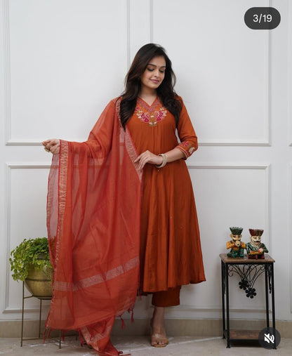 Cotton anarkali suits with dupatta sets
