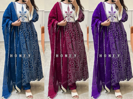 Printed long Kurti  With Pant And Printed Dupatta