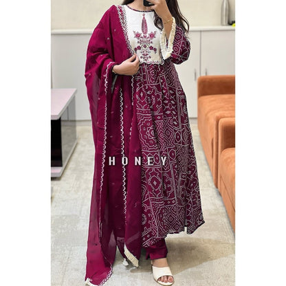 Printed long Kurti  With Pant And Printed Dupatta