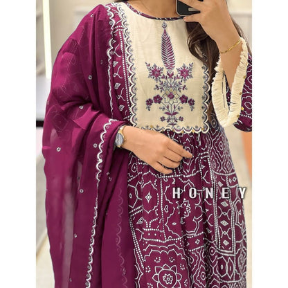 Printed long Kurti  With Pant And Printed Dupatta