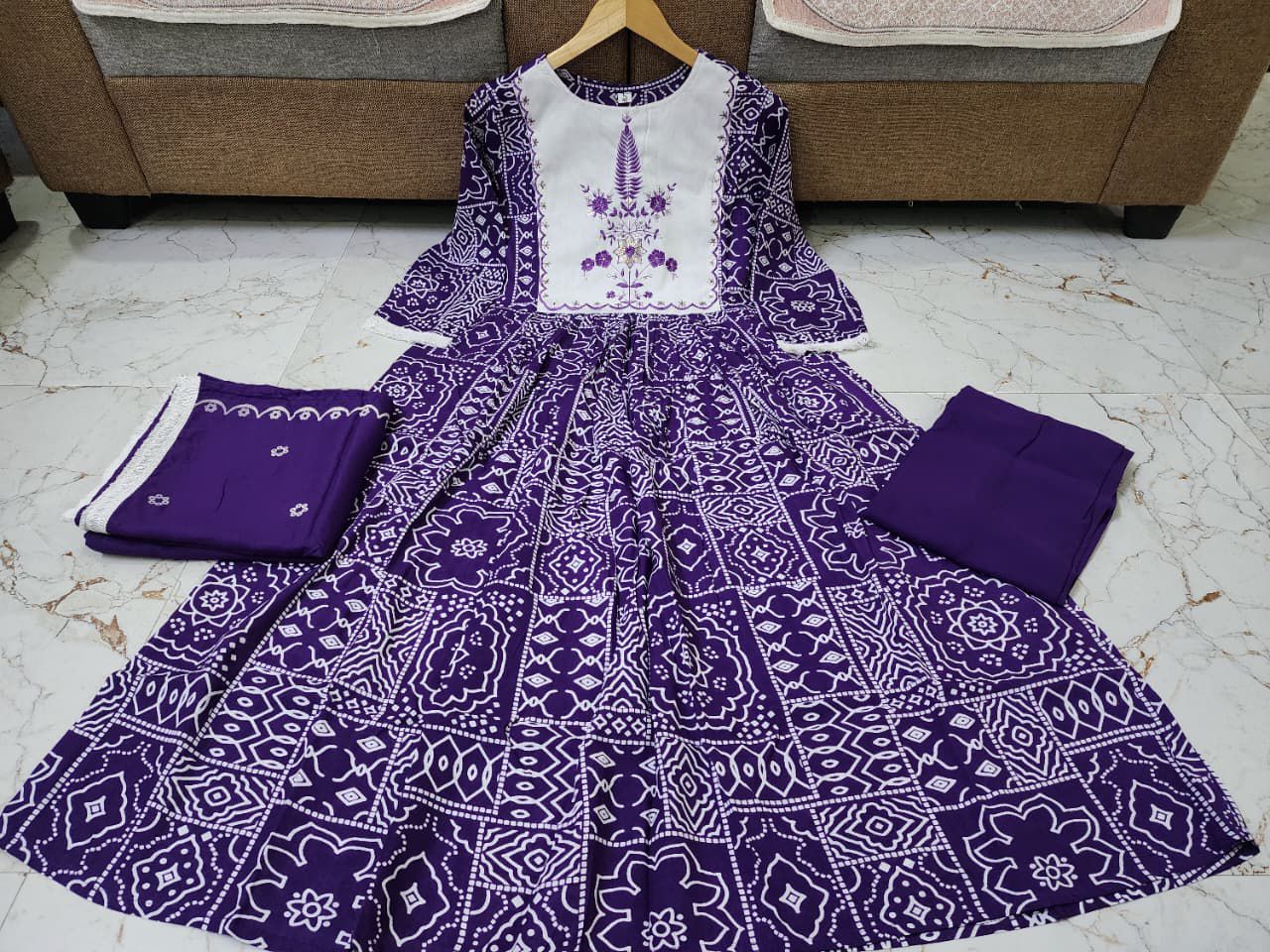 Printed long Kurti  With Pant And Printed Dupatta