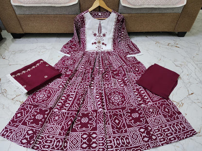 Printed long Kurti  With Pant And Printed Dupatta