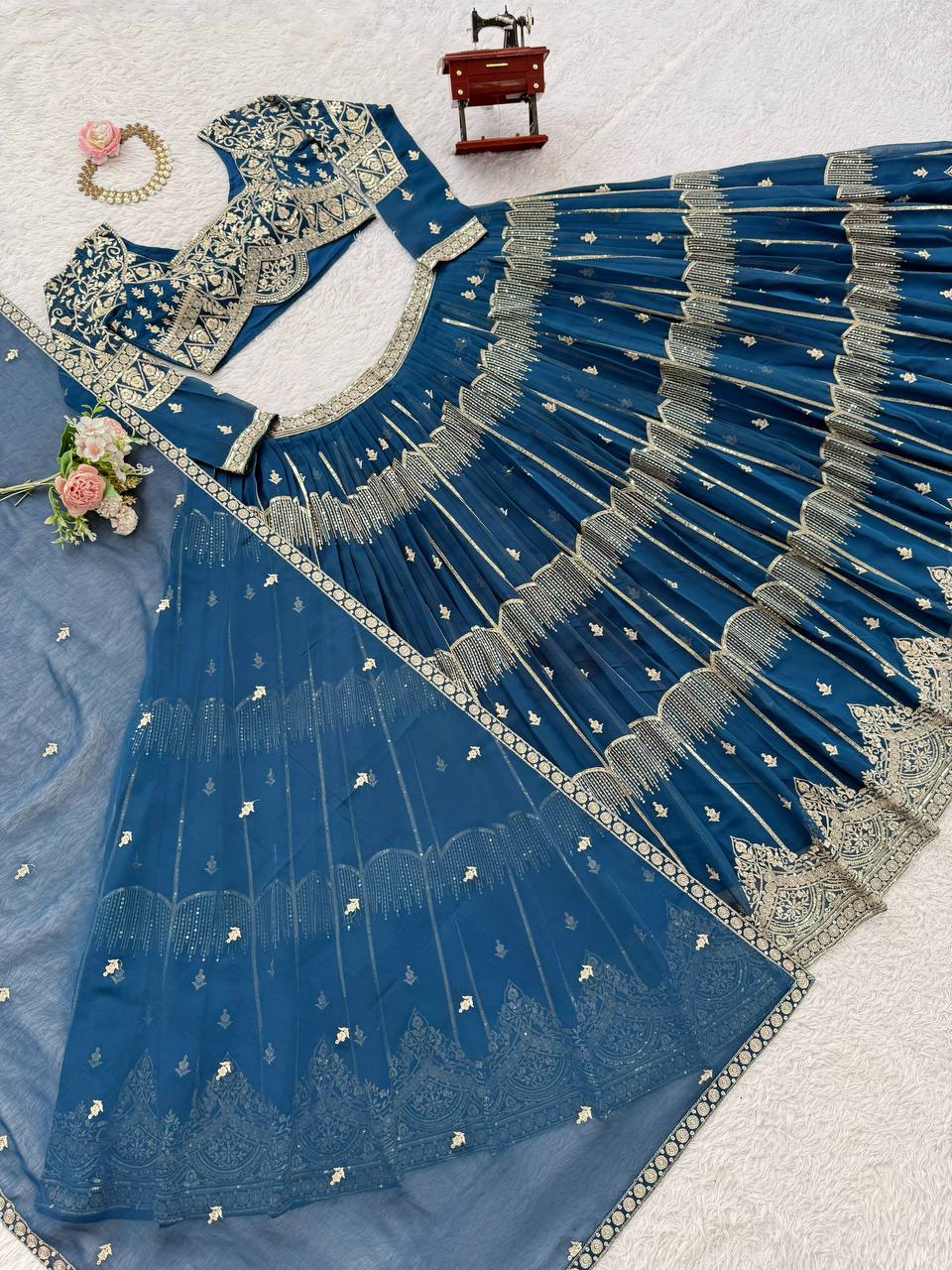 Beautiful Thread Embroidery with Sequin Highlights Lehenga