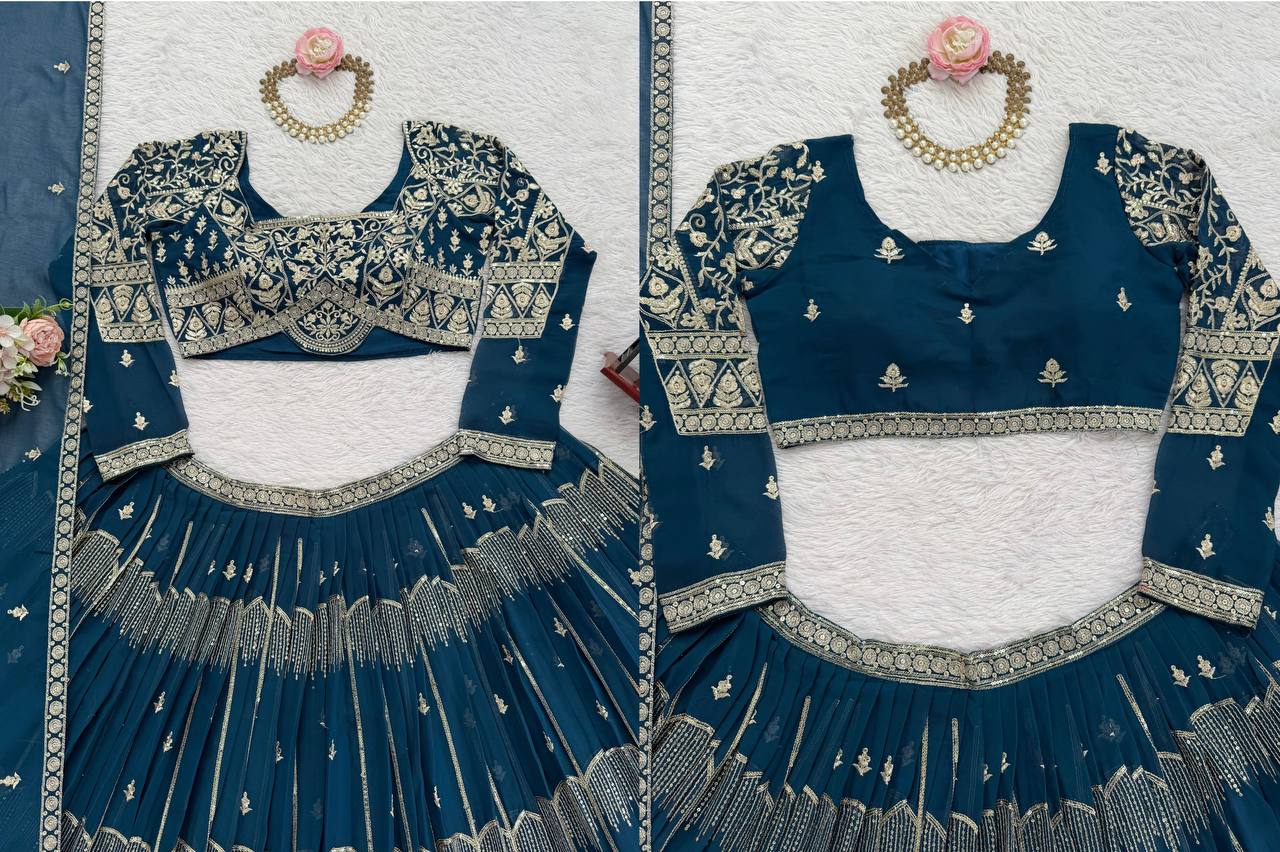 Beautiful Thread Embroidery with Sequin Highlights Lehenga