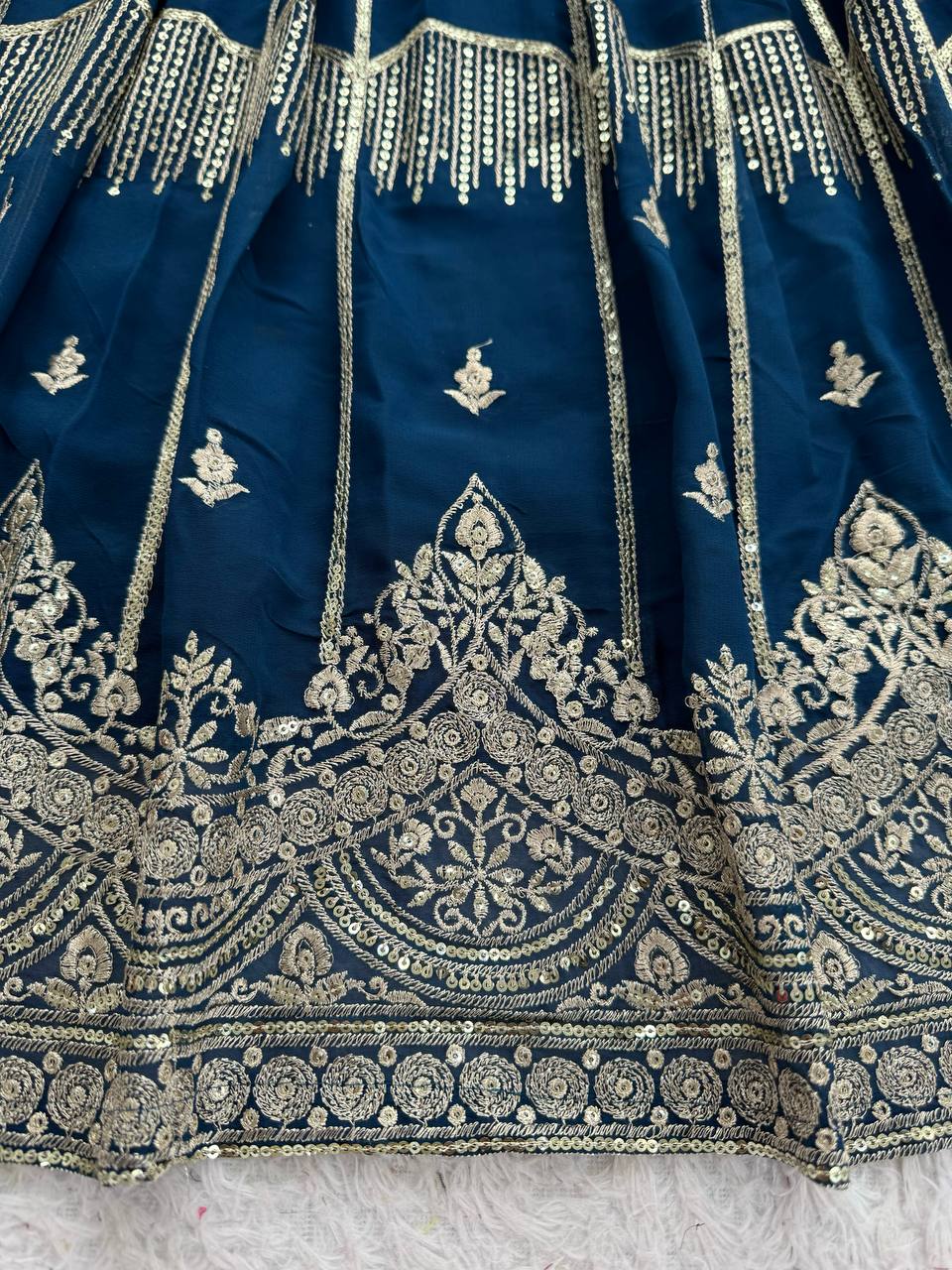 Beautiful Thread Embroidery with Sequin Highlights Lehenga