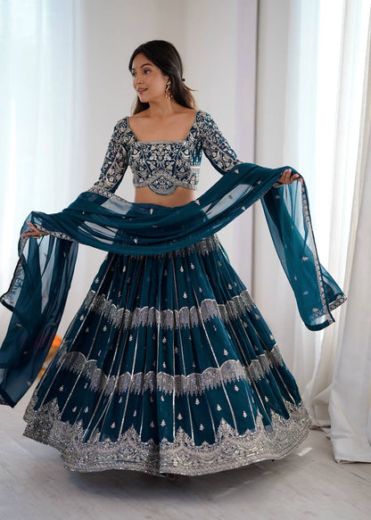 Beautiful Thread Embroidery with Sequin Highlights Lehenga