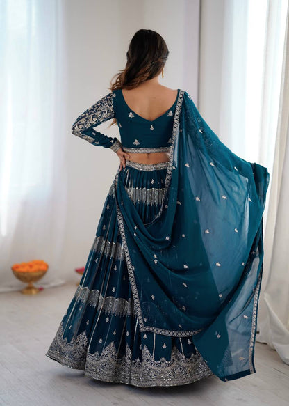 Beautiful Thread Embroidery with Sequin Highlights Lehenga