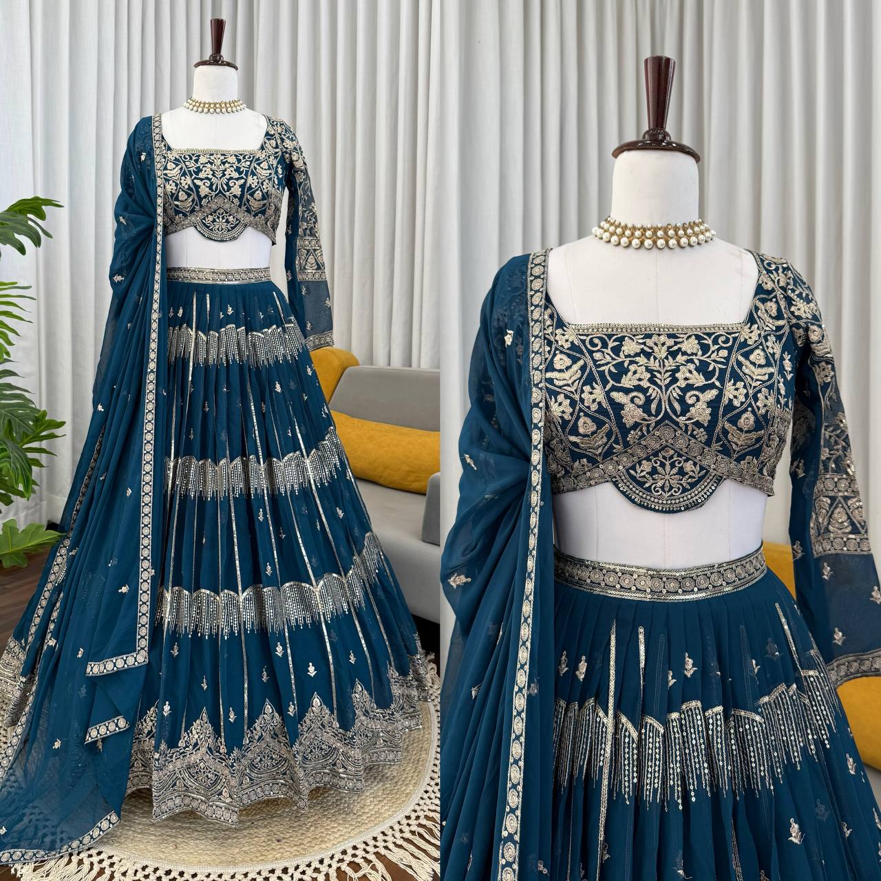 Beautiful Thread Embroidery with Sequin Highlights Lehenga