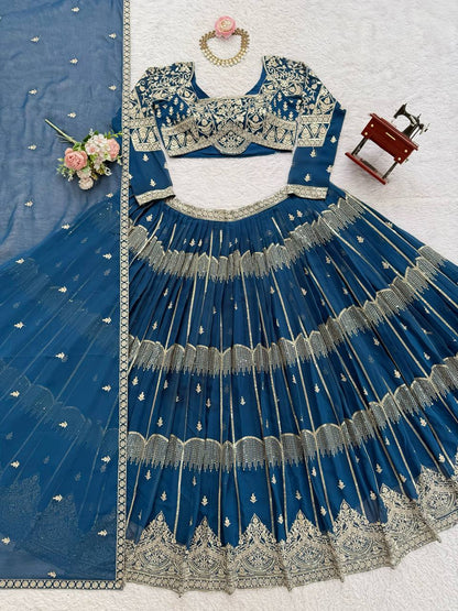 Beautiful Thread Embroidery with Sequin Highlights Lehenga
