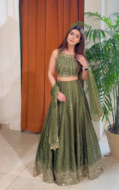 Heavy thai silk lehenga with sequins work
