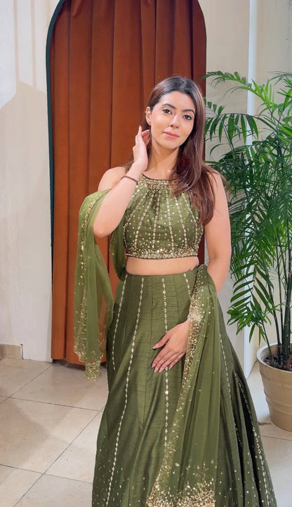 Heavy thai silk lehenga with sequins work