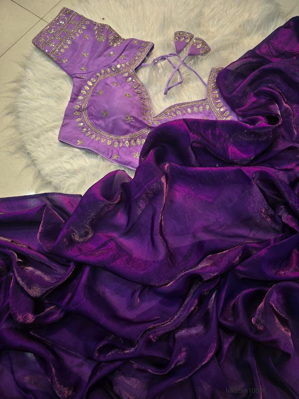 Space Silk Saree With Sequence Emrodairy