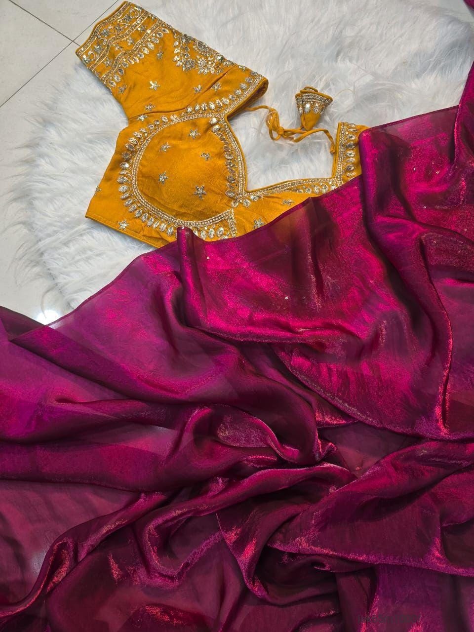 Space Silk Saree With Sequence Emrodairy