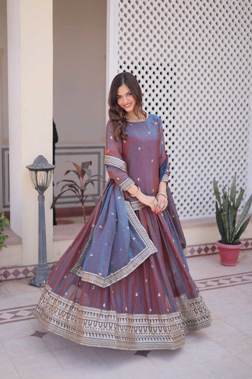 Fendi Chiffon with Zari  Sequins Embroidered Lehenga