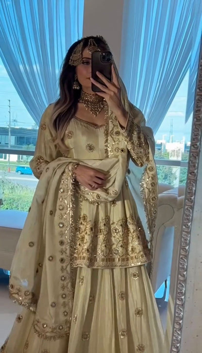 SEMI-BEADS EMBROIDERY AND REAL MIRROR WORK LEHENGA