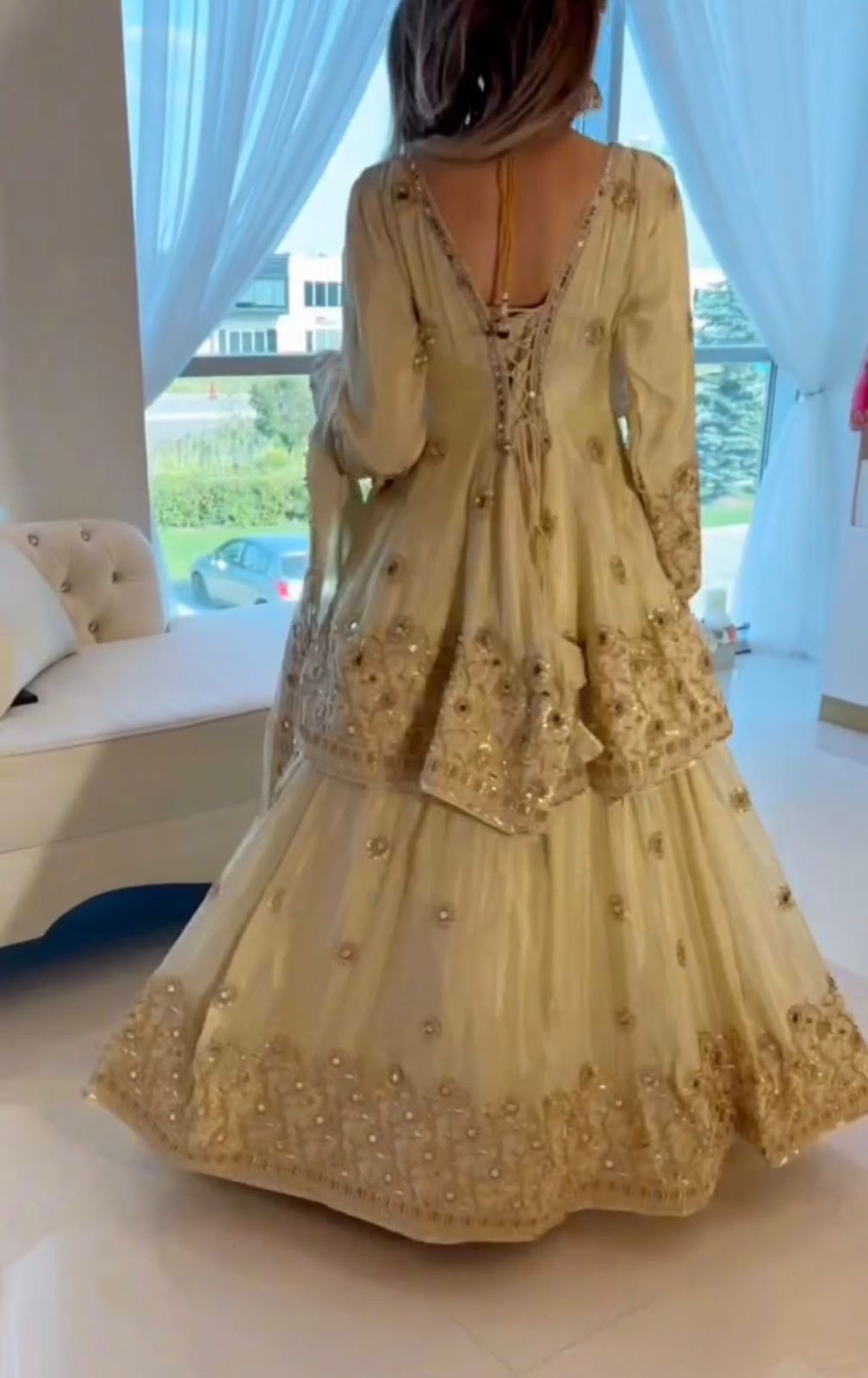 SEMI-BEADS EMBROIDERY AND REAL MIRROR WORK LEHENGA