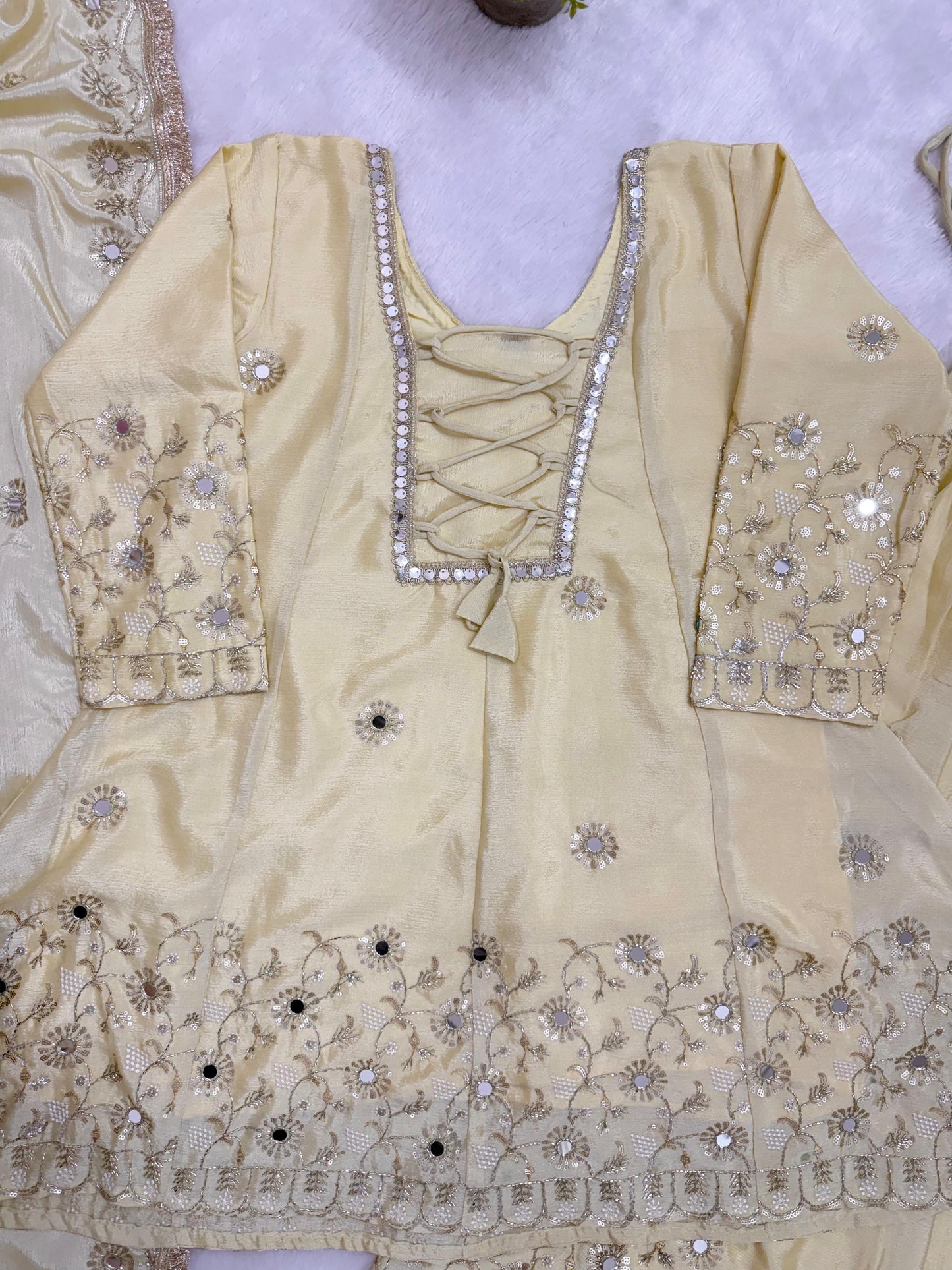 SEMI-BEADS EMBROIDERY AND REAL MIRROR WORK LEHENGA