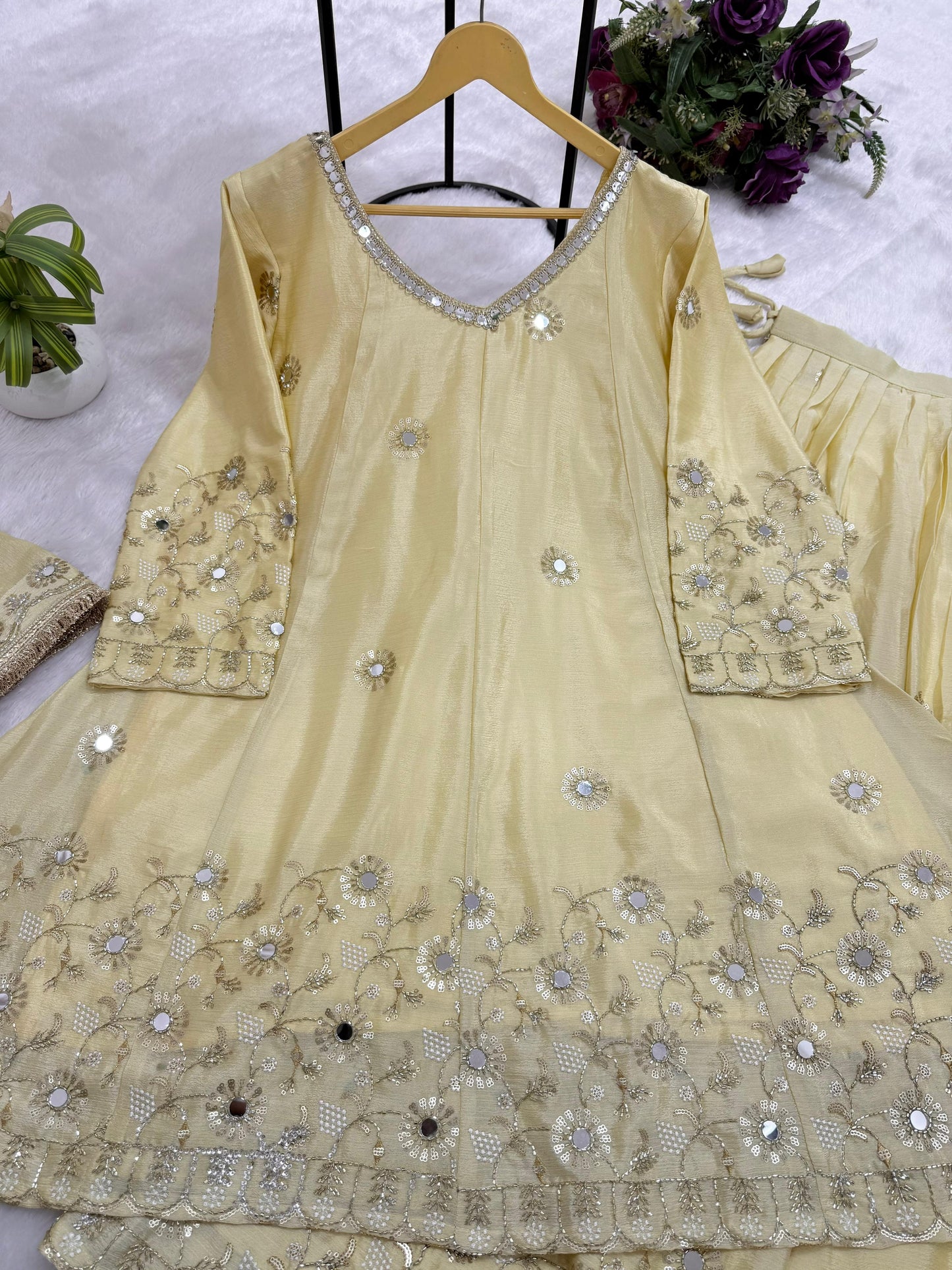 SEMI-BEADS EMBROIDERY AND REAL MIRROR WORK LEHENGA