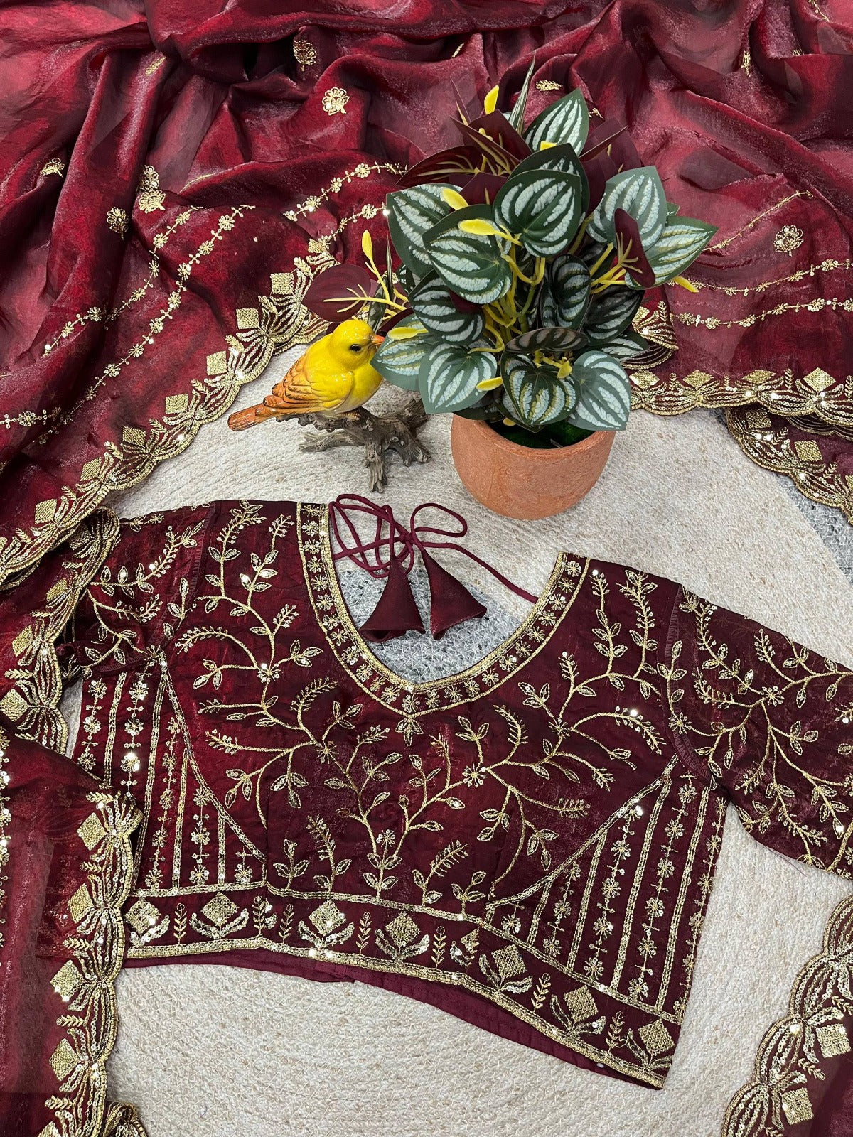 Designer Embroidery work of 3mm Sequins with jarl Thread with Cutwork Border Saree