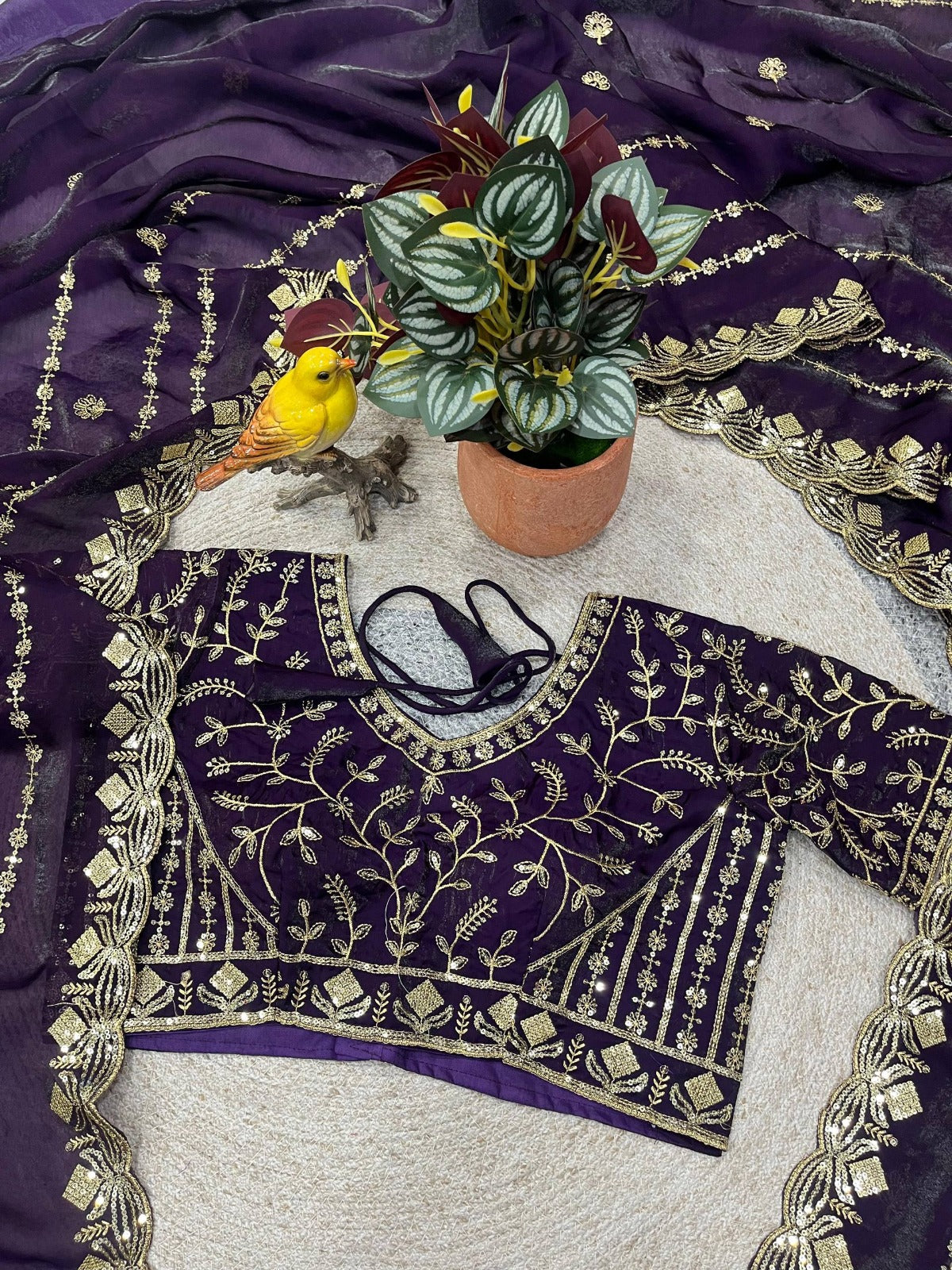 Designer Embroidery work of 3mm Sequins with jarl Thread with Cutwork Border Saree