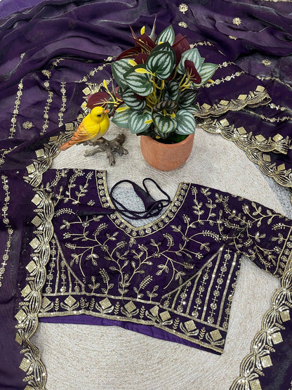 Designer Embroidery work of 3mm Sequins with jarl Thread with Cutwork Border Saree