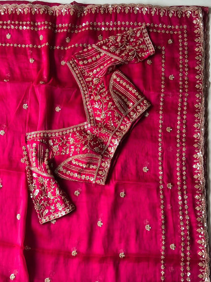 Designer Embroidery work of 3mm Sequins with jarl Thread with Cutwork Border Saree