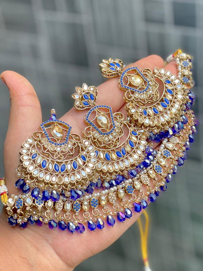 Stone Work Chokker With Beautiful Earrings And Tika