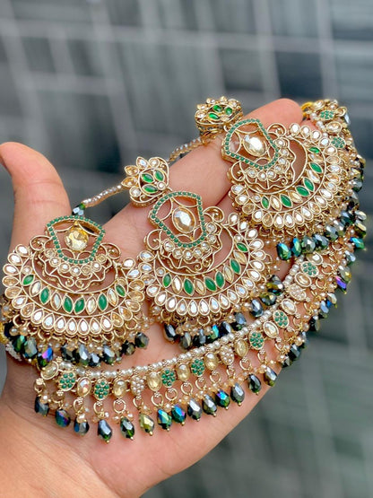 Stone Work Chokker With Beautiful Earrings And Tika