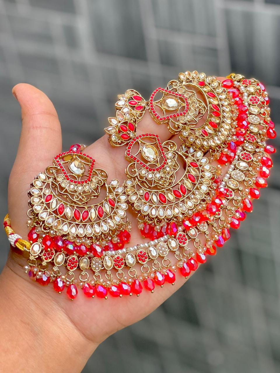 Stone Work Chokker With Beautiful Earrings And Tika