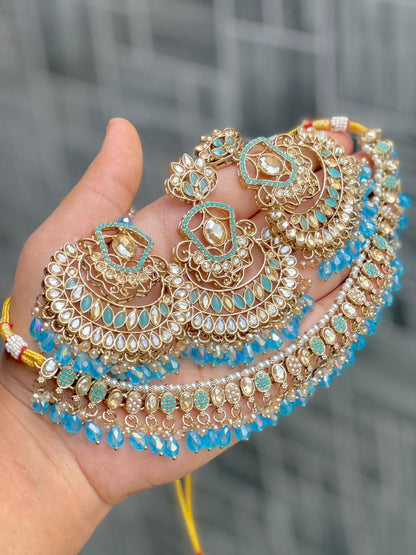 Stone Work Chokker With Beautiful Earrings And Tika